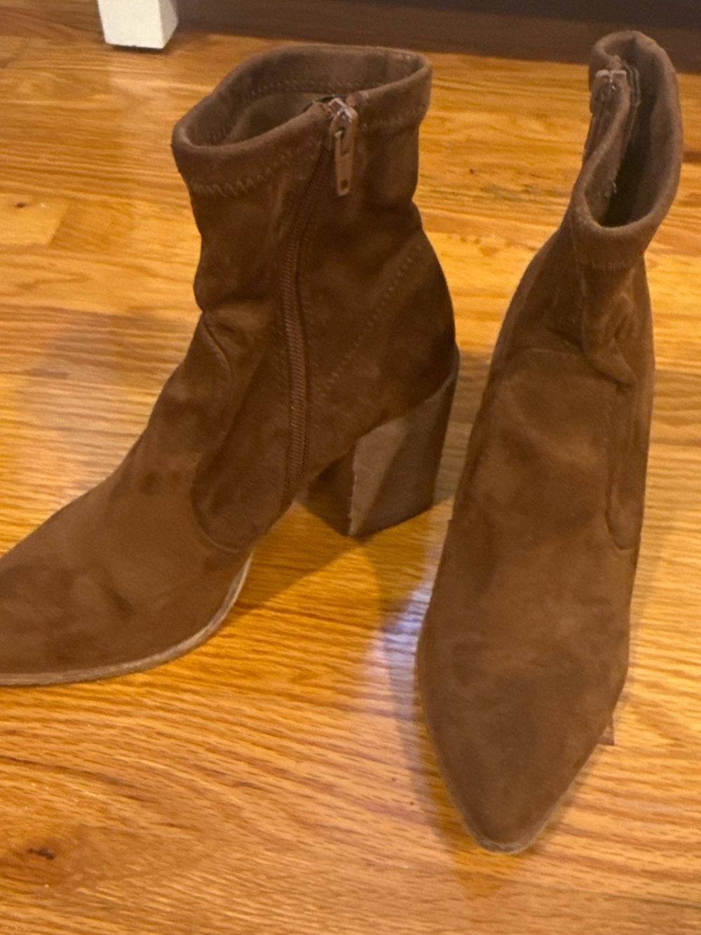 Steve Madden Women’s Brown Suede Block Heel Ankle Boots - Stylish Zip Closure